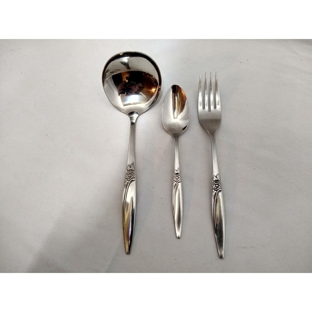 VINTAGE Oneida HIGHLAND ROSE Ladle, Fork and Spoon Stainless Steel (USA)
